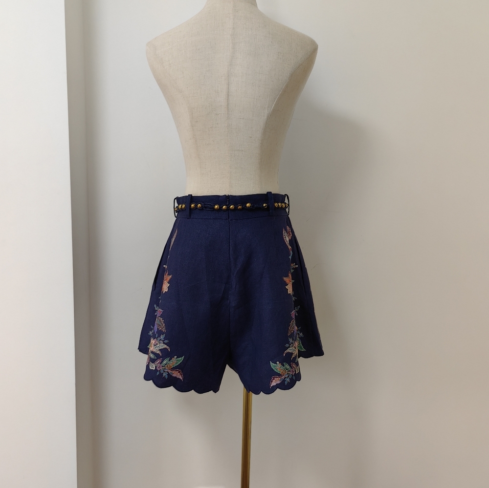 Zimmermann Navy Floral High Waist Shorts - Picture 2 of 7